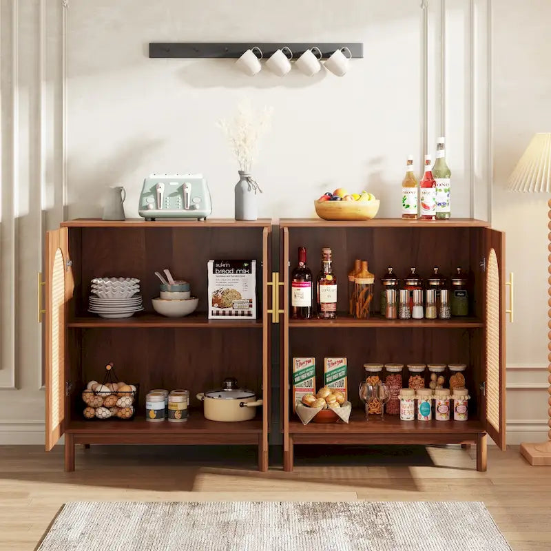 Lot de 2 buffets en rotin, buffet de 150 cm avec portes, meuble d'appoint