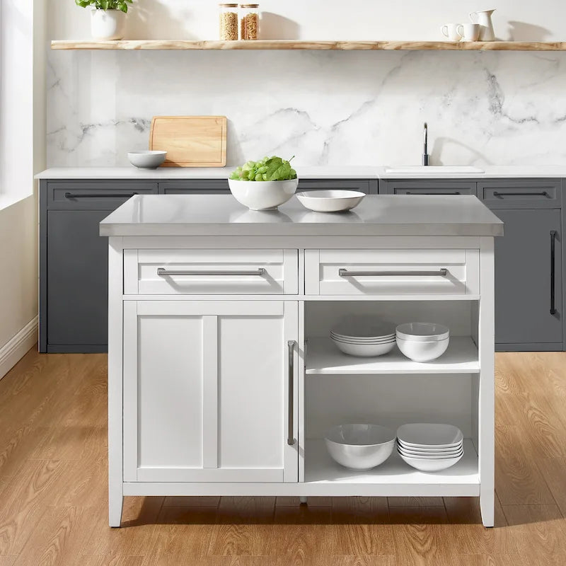 Îlot de cuisine avec plateau en acier inoxydable - 28P x 46L x 36,5H