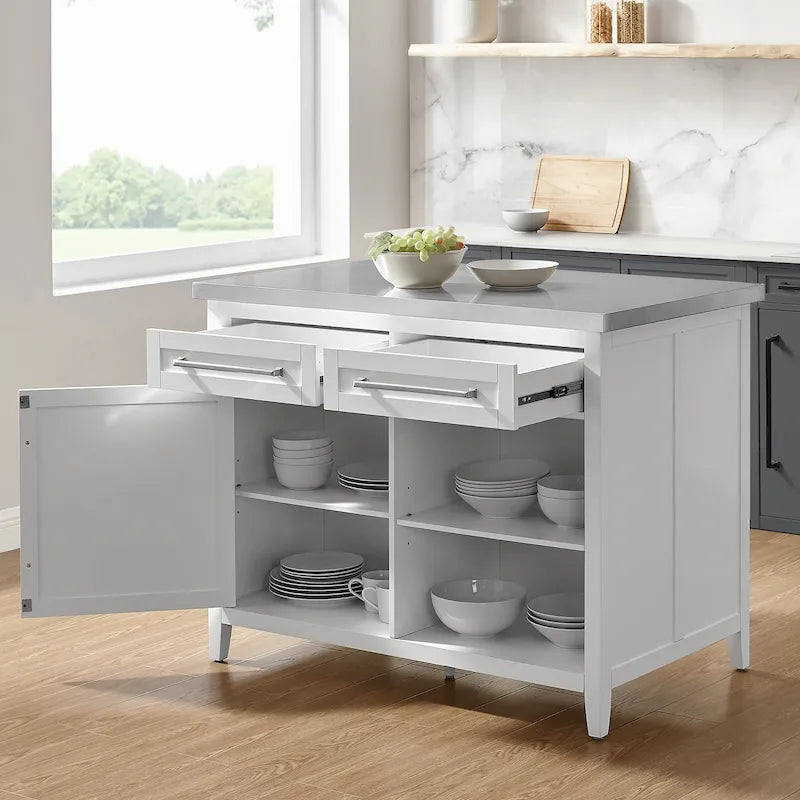 Îlot de cuisine avec plateau en acier inoxydable - 28P x 46L x 36,5H