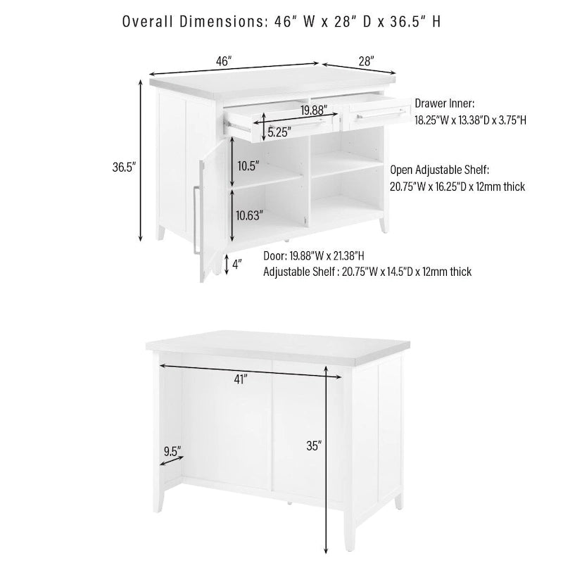 Îlot de cuisine avec plateau en acier inoxydable - 28P x 46L x 36,5H