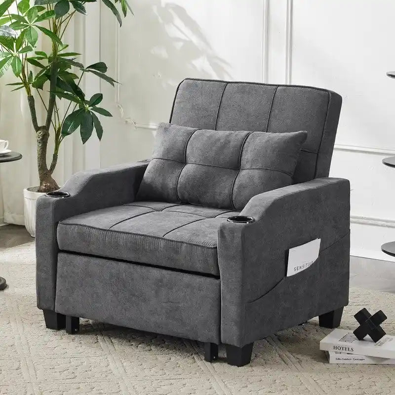Fauteuil Convertible, Canapé-Lit Convertible 3 en 1, Inclinable Réglable, Fauteuil, Canapé, Lit, Lin