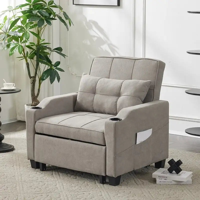Fauteuil Convertible, Canapé-Lit Convertible 3 en 1, Inclinable Réglable, Fauteuil, Canapé, Lit, Lin