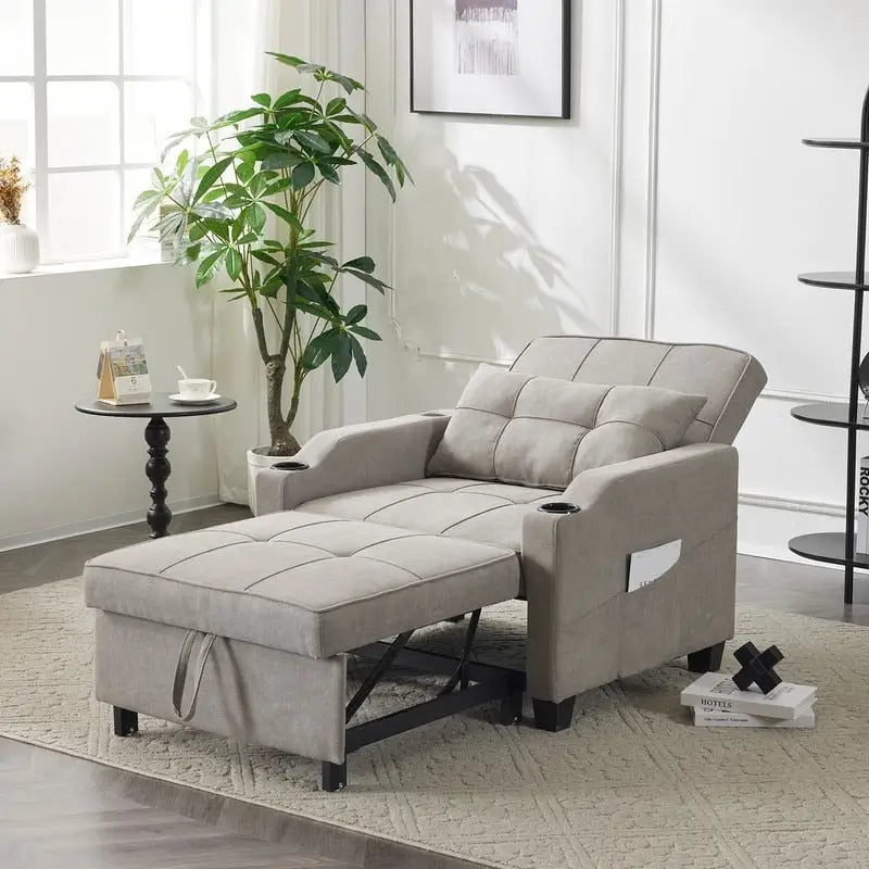Fauteuil Convertible, Canapé-Lit Convertible 3 en 1, Inclinable Réglable, Fauteuil, Canapé, Lit, Lin