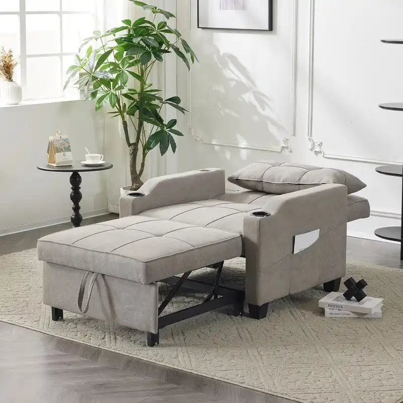 Fauteuil Convertible, Canapé-Lit Convertible 3 en 1, Inclinable Réglable, Fauteuil, Canapé, Lit, Lin