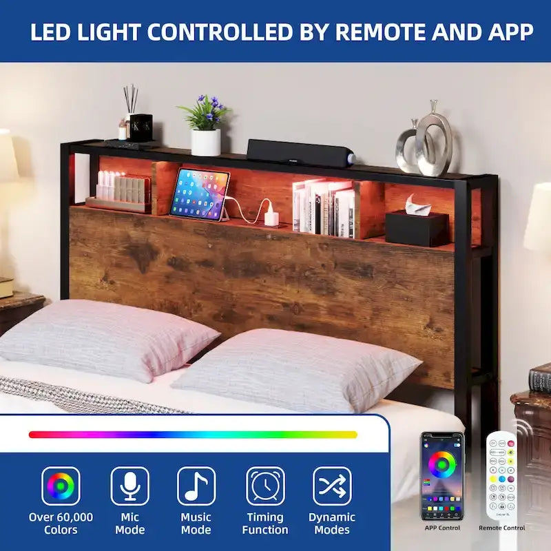 Cadre de lit Queen Size avec 4 tiroirs de rangement et tête de lit