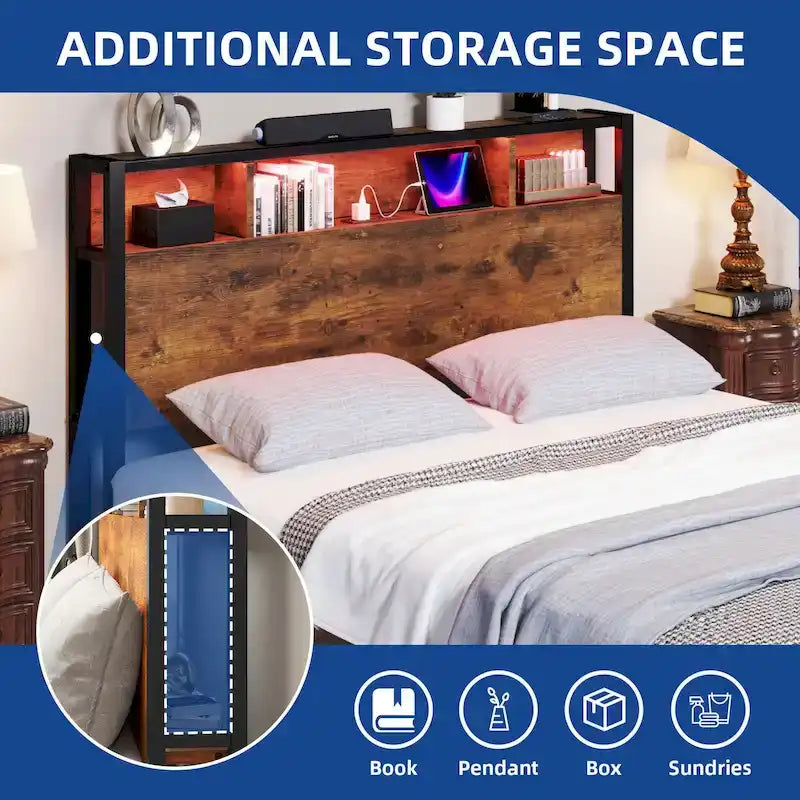 Cadre de lit Queen Size avec 4 tiroirs de rangement et tête de lit