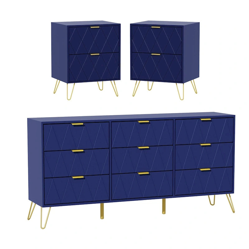 Commode 9 tiroirs et tables de chevet (lot de 2) pour chambre à coucher