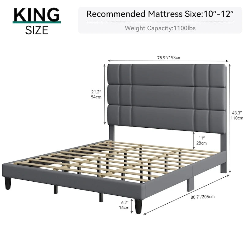Cadre de lit plateforme capitonné avec tête de lit Queen/King