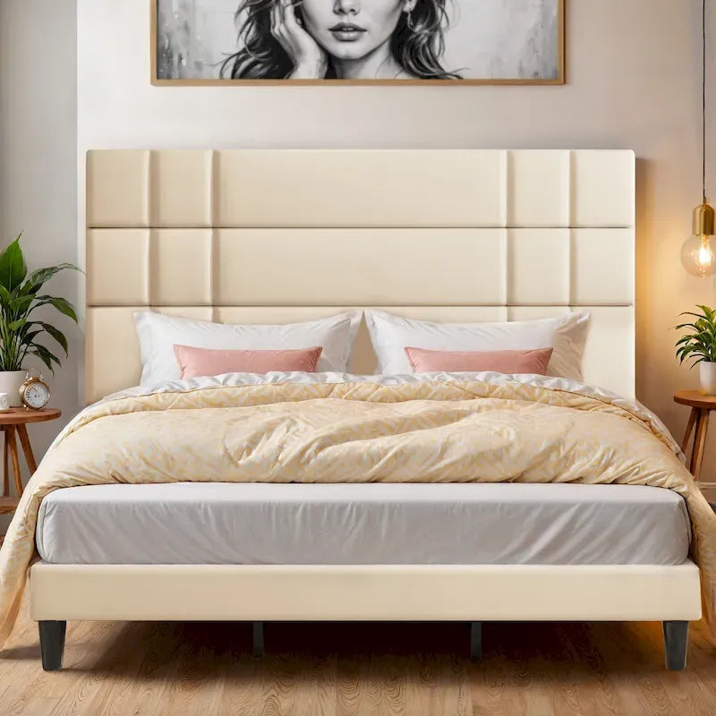 Cadre de lit plateforme capitonné avec tête de lit Queen/King
