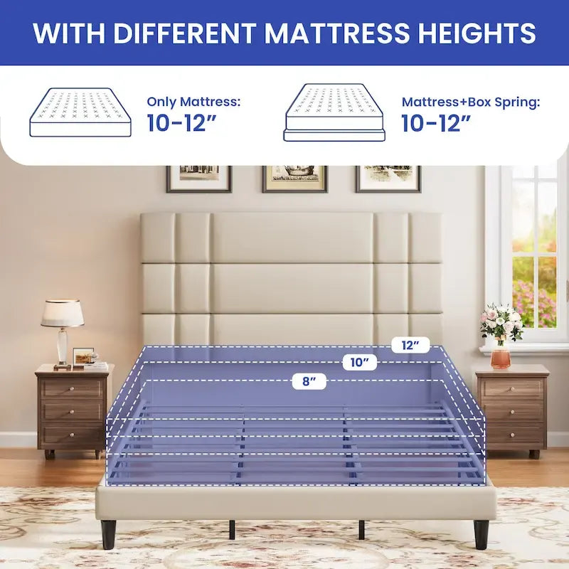 Cadre de lit plateforme capitonné avec tête de lit Queen/King