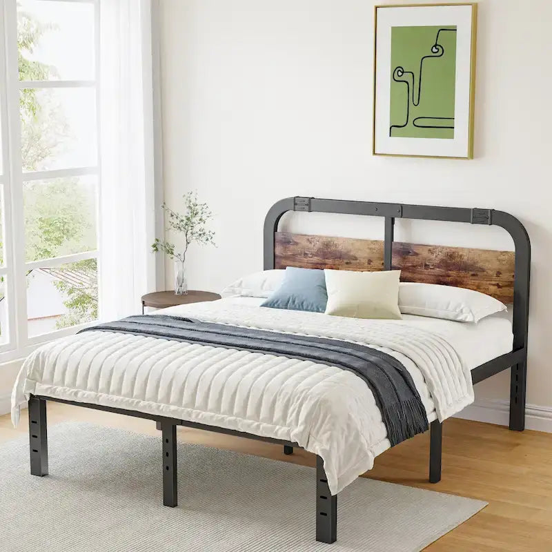 Lit en fer robuste anti-oscillation de 40 pouces avec tête de lit en bois massif