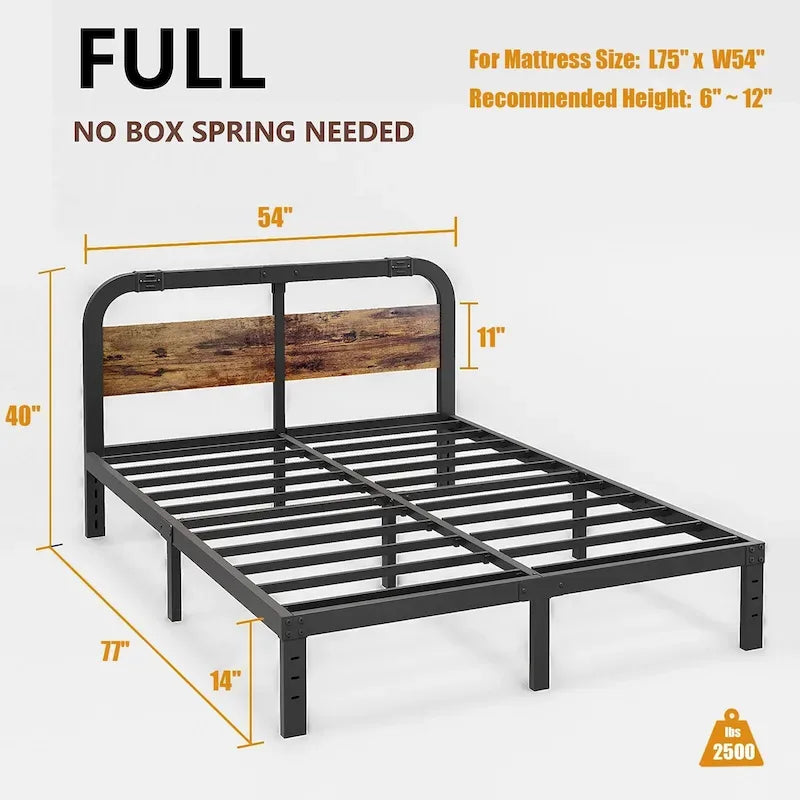 Lit en fer robuste anti-oscillation de 40 pouces avec tête de lit en bois massif