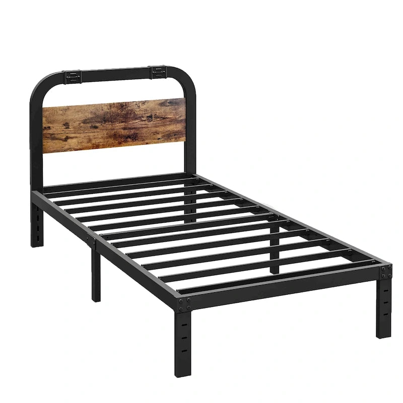 Lit en fer robuste anti-oscillation de 40 pouces avec tête de lit en bois massif