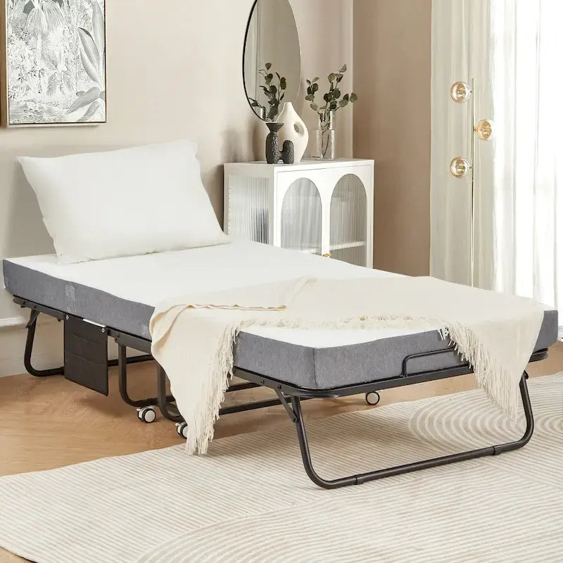 Lit pliant avec matelas en mousse à mémoire de forme - Lit d'appoint pliable portable pour adultes avec matelas en mousse à mémoire de forme de 12,7 cm
