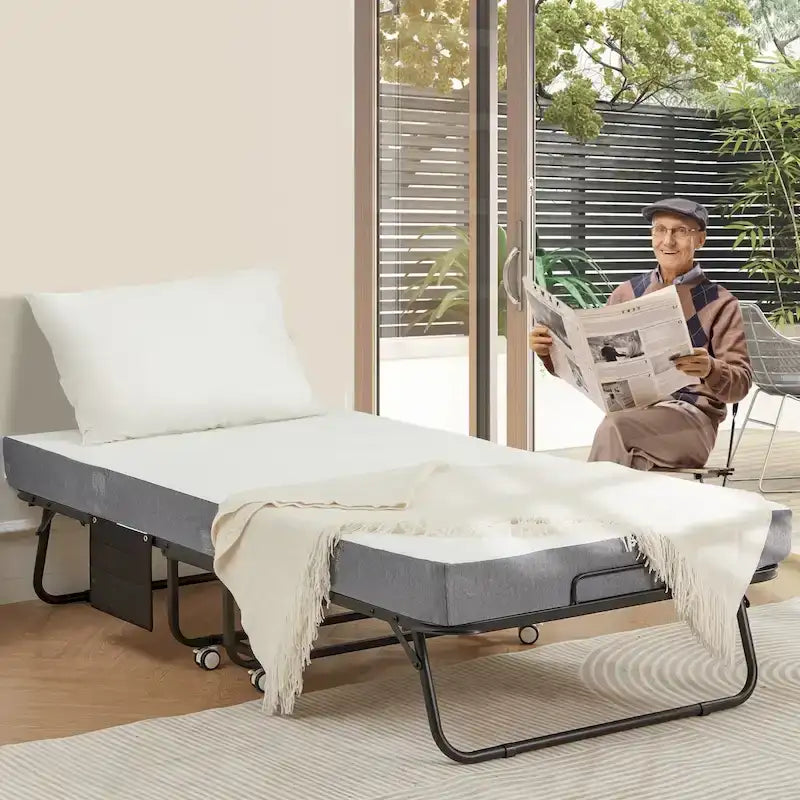 Lit pliant avec matelas en mousse à mémoire de forme - Lit d'appoint pliable portable pour adultes avec matelas en mousse à mémoire de forme de 12,7 cm