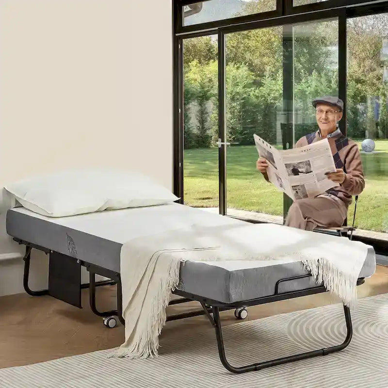 Lit pliant avec matelas en mousse à mémoire de forme - Lit d'appoint pliable portable pour adultes avec matelas en mousse à mémoire de forme de 12,7 cm