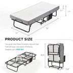 Lit pliant avec matelas en mousse à mémoire de forme - Lit d'appoint pliable portable pour adultes avec matelas en mousse à mémoire de forme de 12,7 cm