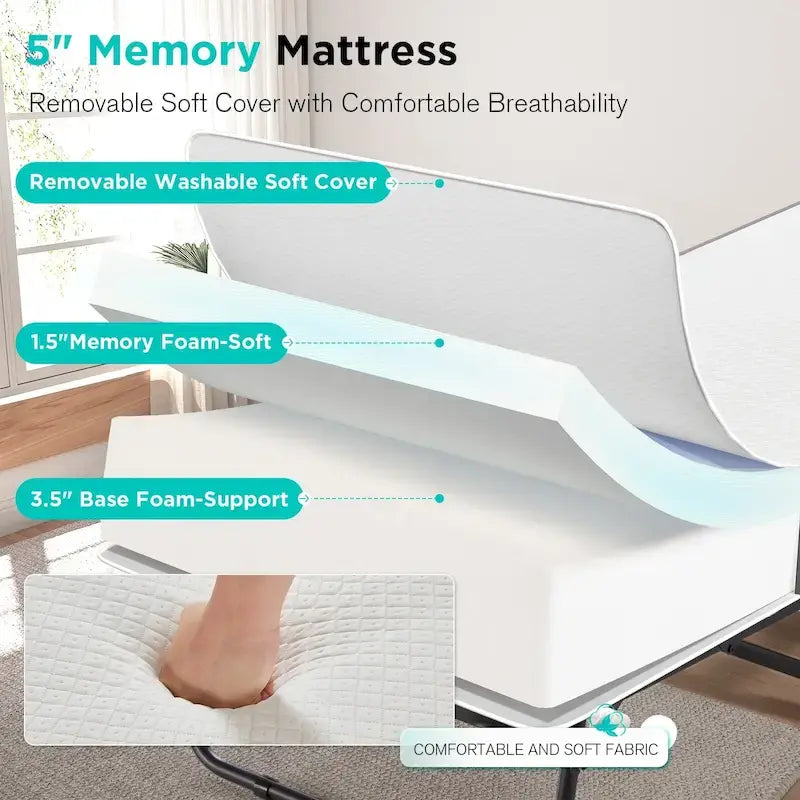 Lit pliant avec matelas en mousse à mémoire de forme - Lit d'appoint pliable portable pour adultes avec matelas en mousse à mémoire de forme de 12,7 cm