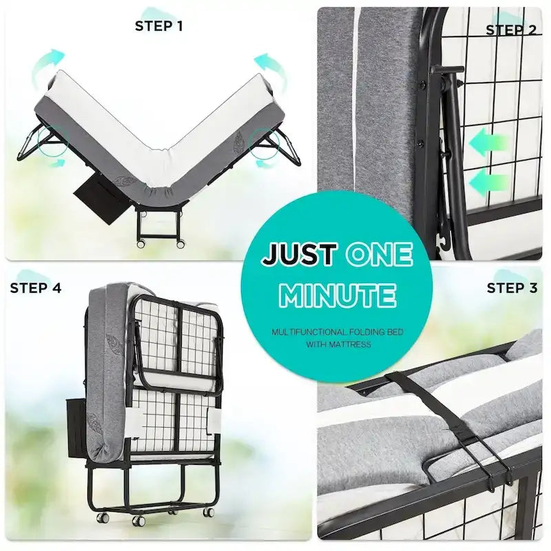 Lit pliant avec matelas en mousse à mémoire de forme - Lit d'appoint pliable portable pour adultes avec matelas en mousse à mémoire de forme de 12,7 cm