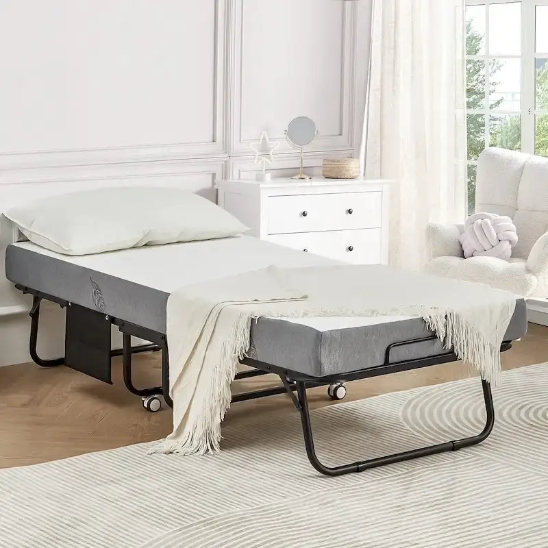 Lit pliant avec matelas en mousse à mémoire de forme - Lit d'appoint pliable portable pour adultes avec matelas en mousse à mémoire de forme de 12,7 cm