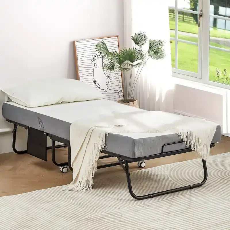 Lit pliant avec matelas en mousse à mémoire de forme - Lit d'appoint pliable portable pour adultes avec matelas en mousse à mémoire de forme de 12,7 cm