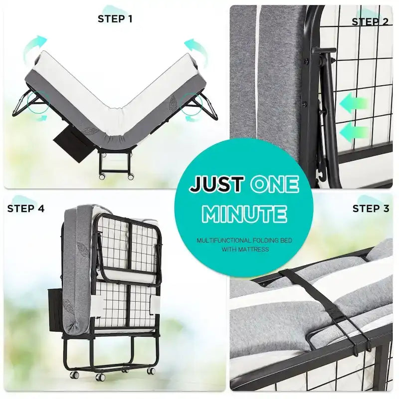 Lit pliant avec matelas en mousse à mémoire de forme - Lit d'appoint pliable portable pour adultes avec matelas en mousse à mémoire de forme de 12,7 cm