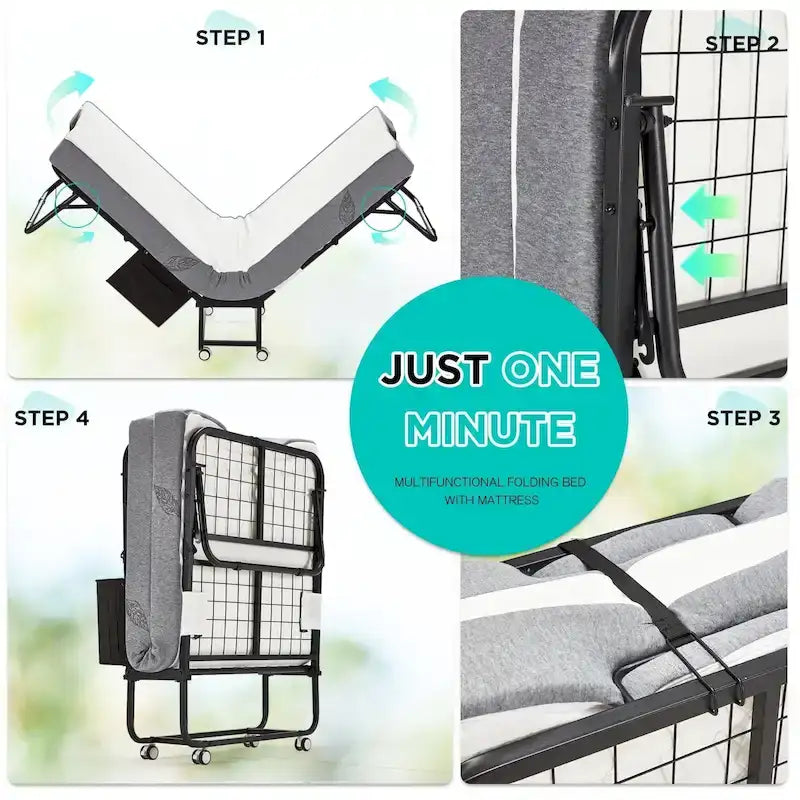 Lit pliant avec matelas en mousse à mémoire de forme - Lit d'appoint pliable portable pour adultes avec matelas en mousse à mémoire de forme de 12,7 cm