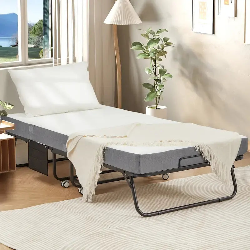 Lit pliant avec matelas en mousse à mémoire de forme - Lit d'appoint pliable portable pour adultes avec matelas en mousse à mémoire de forme de 12,7 cm
