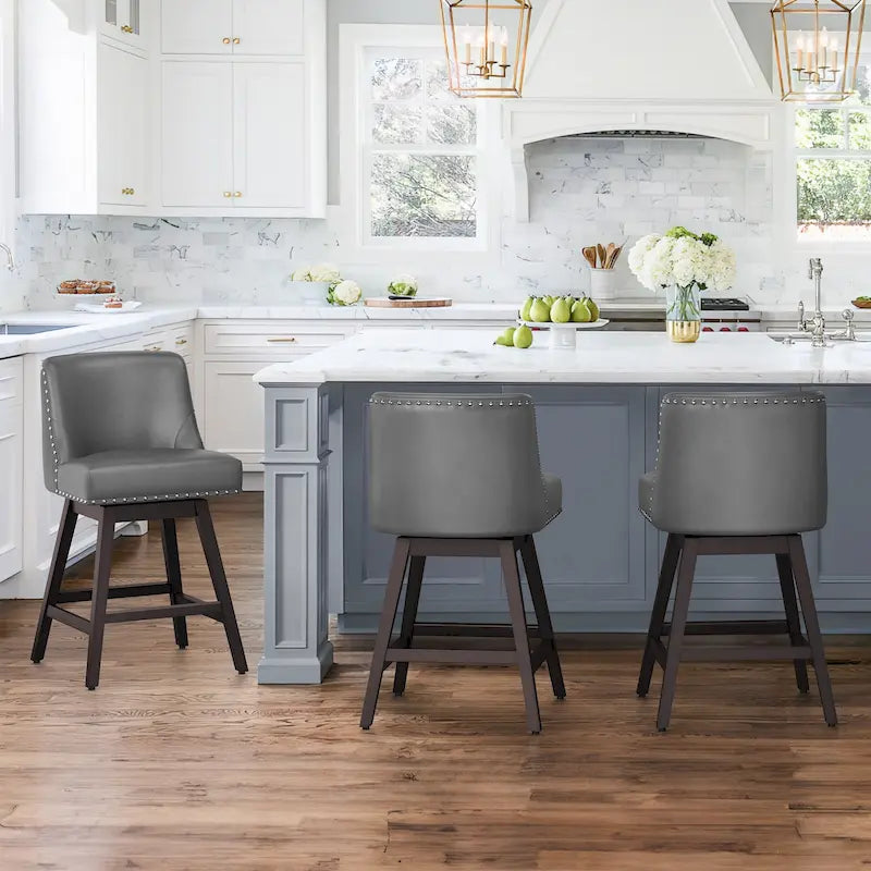 Tabourets de bar de 66 cm de haut, tabourets de bar pivotants à cadre en bois rembourré avec siège en tissu, lot de 3