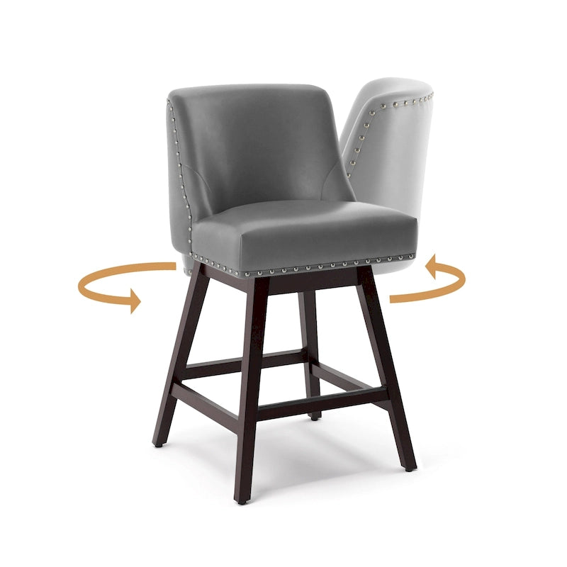 Tabourets de bar de 66 cm de haut, tabourets de bar pivotants à cadre en bois rembourré avec siège en tissu, lot de 3