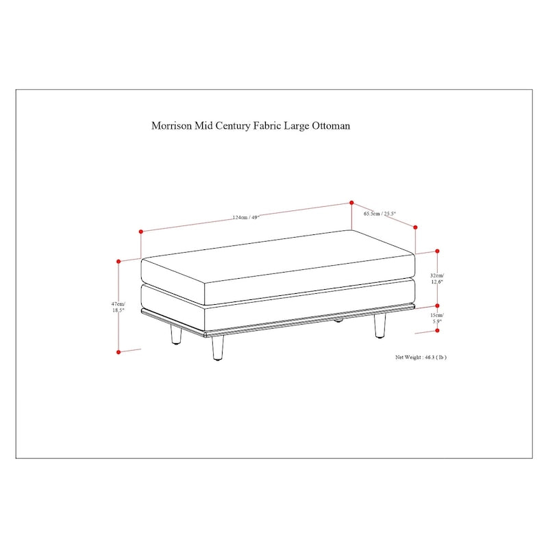 Grand repose-pieds rectangulaire de style moderne du milieu du siècle, 124 cm de large