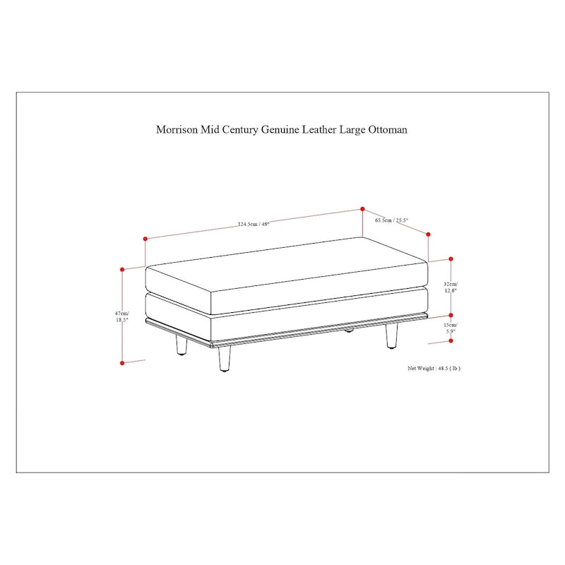Grand repose-pieds rectangulaire de style moderne du milieu du siècle, 124 cm de large