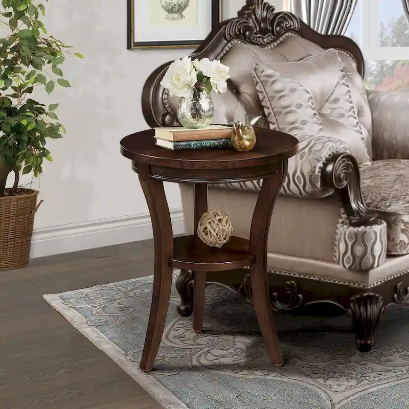 Wood Round End Table with Open Shelf