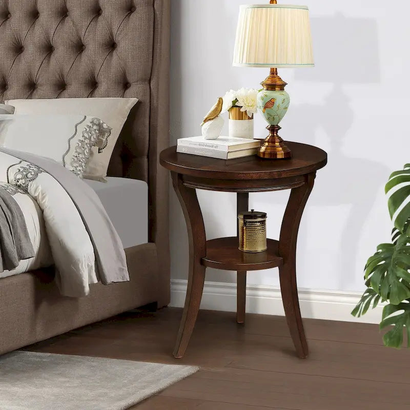 Table d'appoint ronde en bois avec étagère ouverte