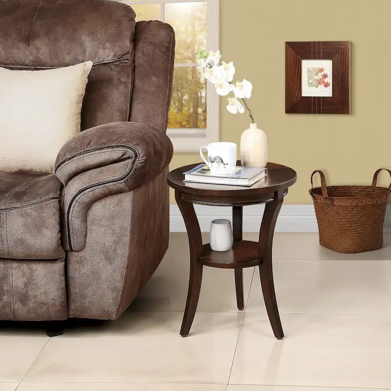 Table d'appoint ronde en bois avec étagère ouverte