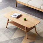 Table basse 2 niveaux en bois massif de style nordique avec étagère, table d'appoint rectangulaire