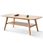 Table basse 2 niveaux en bois massif de style nordique avec étagère, table d'appoint rectangulaire