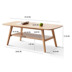 Table basse 2 niveaux en bois massif de style nordique avec étagère, table d'appoint rectangulaire