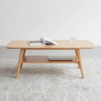 Table basse 2 niveaux en bois massif de style nordique avec étagère, table d'appoint rectangulaire