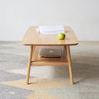 Table basse 2 niveaux en bois massif de style nordique avec étagère, table d'appoint rectangulaire