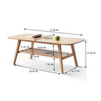 Table basse 2 niveaux en bois massif de style nordique avec étagère, table d'appoint rectangulaire