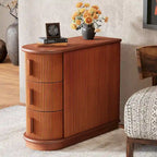 Semi-oval 3-drawer Solid Wood End Side Table for Living Room