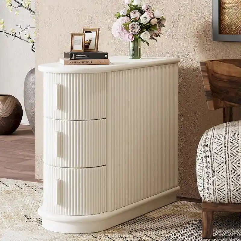 Table d'appoint semi-ovale en bois massif à 3 tiroirs pour salon