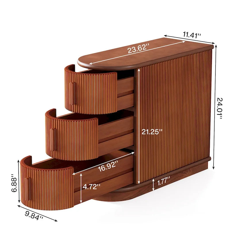 Table d'appoint semi-ovale en bois massif à 3 tiroirs pour salon