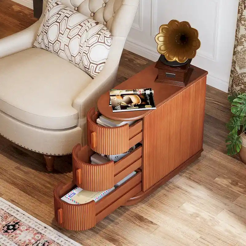 Table d'appoint semi-ovale en bois massif à 3 tiroirs pour salon