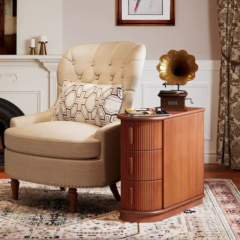 Table d'appoint semi-ovale en bois massif à 3 tiroirs pour salon