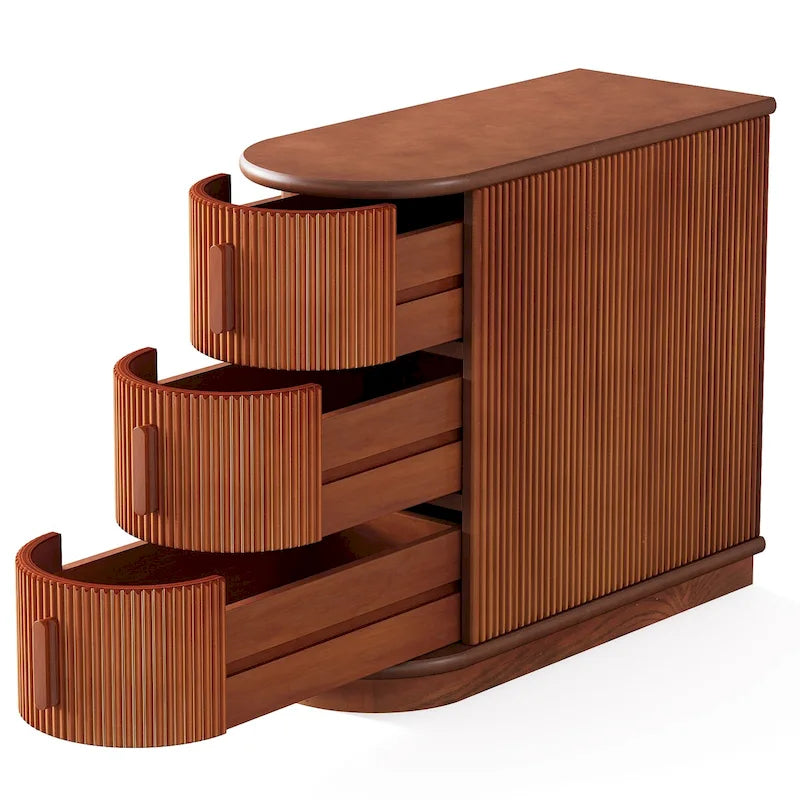 Table d'appoint semi-ovale en bois massif à 3 tiroirs pour salon