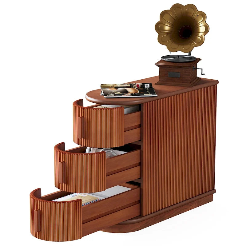 Table d'appoint semi-ovale en bois massif à 3 tiroirs pour salon