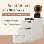 Table d'appoint semi-ovale en bois massif à 3 tiroirs pour salon