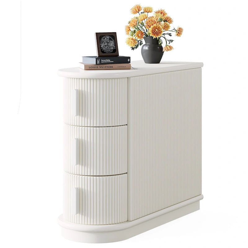 Table d'appoint semi-ovale en bois massif à 3 tiroirs pour salon